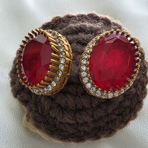 Ethnic Indian Wear. Gold and Red Gemstone Stud Earrings